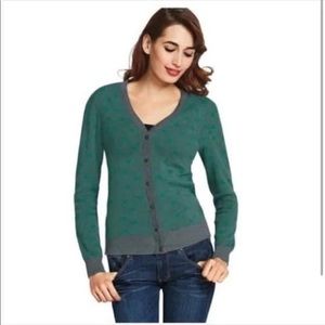 CAbi Polka Dot Sweater.  Teal Green and grey.  Size XL.